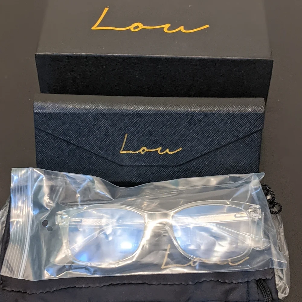 Lou Clear Framed BLUE BLOCKERS Sunglasses Case Cleaning Cloth Bag UV400 …